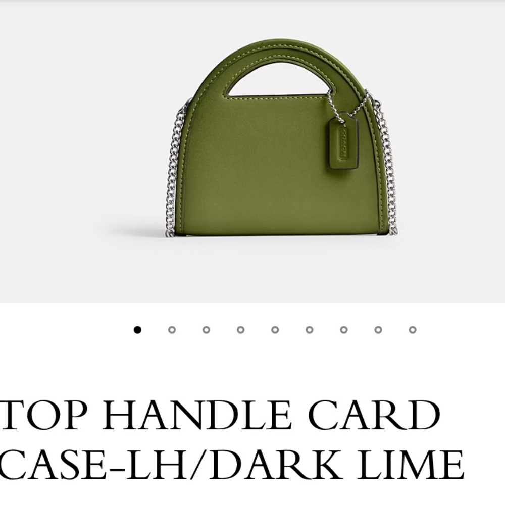 COACH TOP HANDLE CARD CASE LH/DARK LIME/Silver. Detachable Chain Strap. NEW!